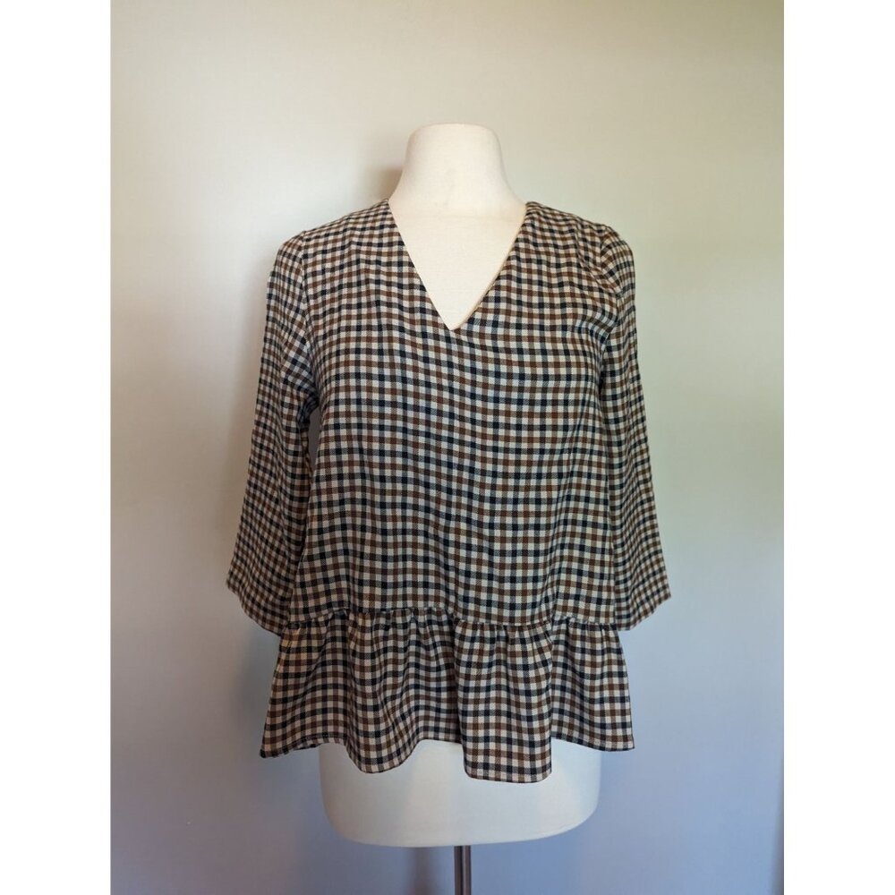 See You Soon Small Gingham Checkered Peplum Top Academia